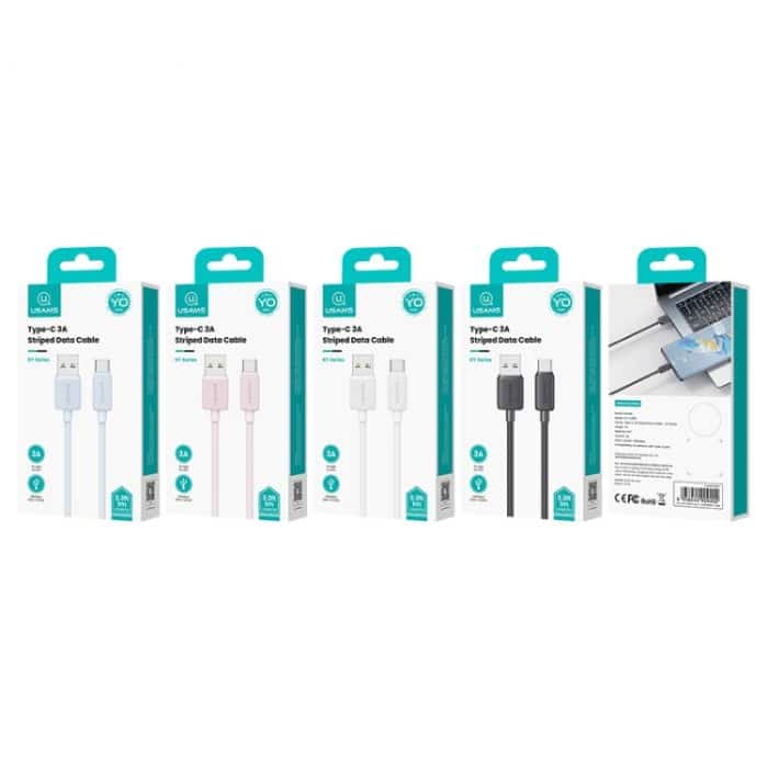 USAMS US-SJ688 USB-zu-USB-C/Typ-C 3A gestreiftes Schnelllade-Datenkabel – Bild 2