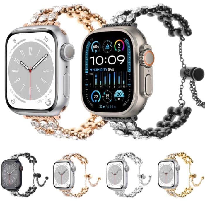 Uhrenarmband aus Metall mit Strasssteinen, For Apple Watch SE 2023 44mm, For Apple Watch SE 2023 40mm, For Apple Watch Ultra 2 49mm, For Apple Watch Series 9 45mm, For Apple Watch Series 9 41mm, For Apple Watch Ultra 49mm, For Apple Watch Series 8 41mm... – Bild 3
