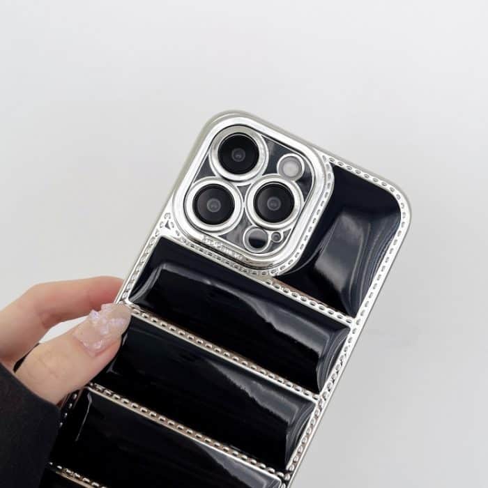 Galvanisierte Eiderdaunen-TPU-Telefonhülle mit silbernem Rand, For iPhone 14, For iPhone 14 Pro, For iPhone 14 Pro Max – Bild 3