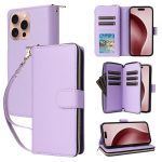 Brieftasche mit Reißverschluss und neun Kartenfächern, Leder-Telefonhülle