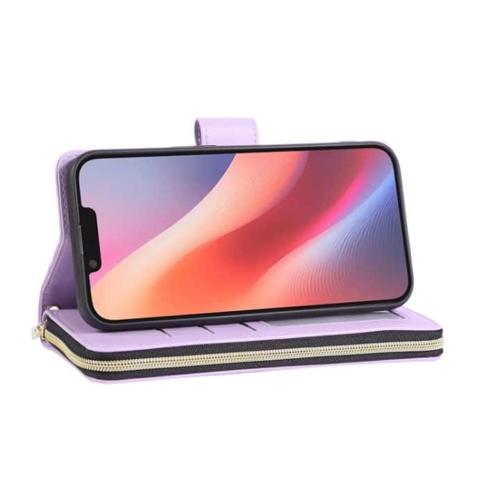 Brieftasche mit Reißverschluss und neun Kartenfächern, Leder-Telefonhülle – Bild 6