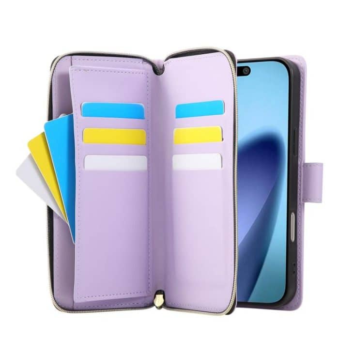 Brieftasche mit Reißverschluss und neun Kartenfächern, Leder-Telefonhülle, For iPhone 16e, For iPhone 16 Pro Max, For iPhone 16 Pro – Bild 4
