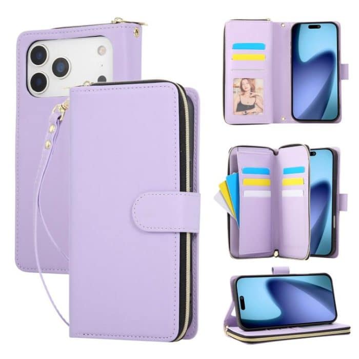 EDA007396018A.jpg Brieftasche mit Reißverschluss und neun Kartenfächern, Leder-Telefonhülle, For iPhone 16 Plus, For iPhone 16, For iPhone 15 Pro Max – Bild 1