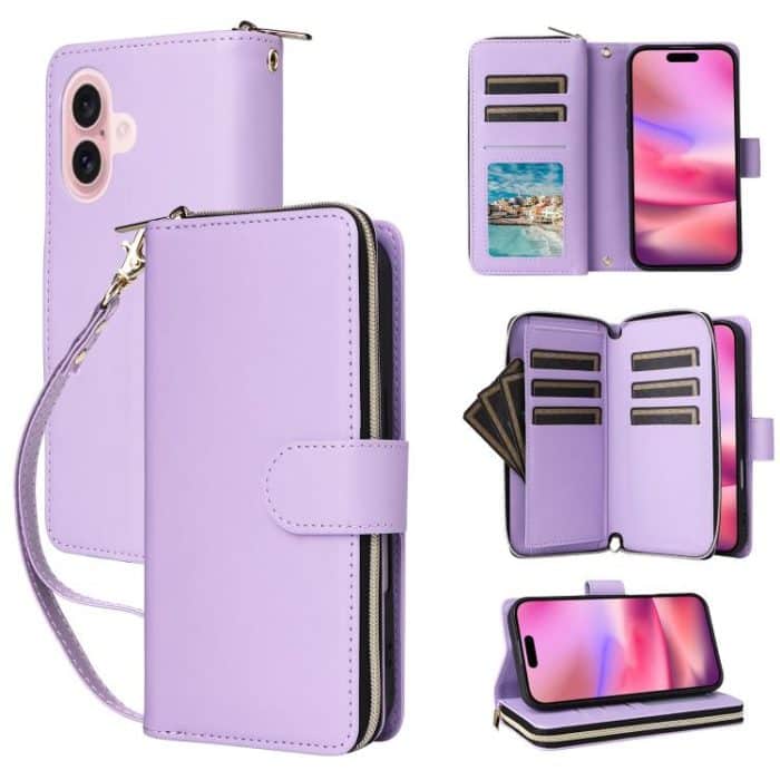 EDA007396019A.jpg Brieftasche mit Reißverschluss und neun Kartenfächern, Leder-Telefonhülle, For iPhone 15 Pro, For iPhone 15 Plus / 14 Plus, For iPhone 15 – Bild 1