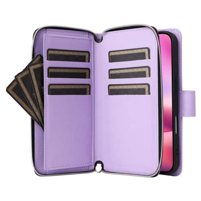 Brieftasche mit Reißverschluss und neun Kartenfächern, Leder-Telefonhülle, For iPhone 15 Pro, For iPhone 15 Plus / 14 Plus, For iPhone 15 – Bild 4