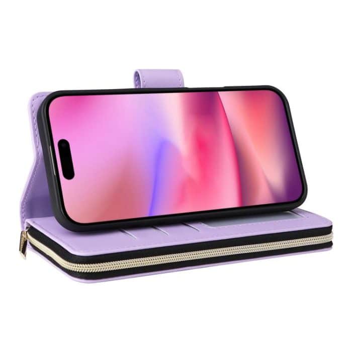 Brieftasche mit Reißverschluss und neun Kartenfächern, Leder-Telefonhülle, For iPhone 15 Pro, For iPhone 15 Plus / 14 Plus, For iPhone 15 – Bild 6