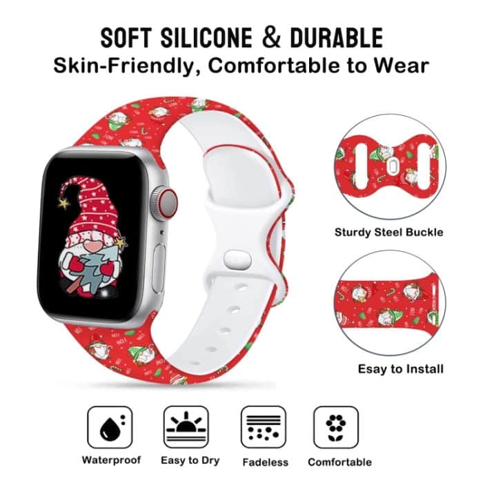 Uhrenarmband aus Silikon mit weihnachtlichem Muster und Schmetterlingsschnalle, For Apple Watch 46mm / 49mm / 45mm / 44mm, For Apple Watch 42mm / 41mm / 40mm / 38mm – Bild 4