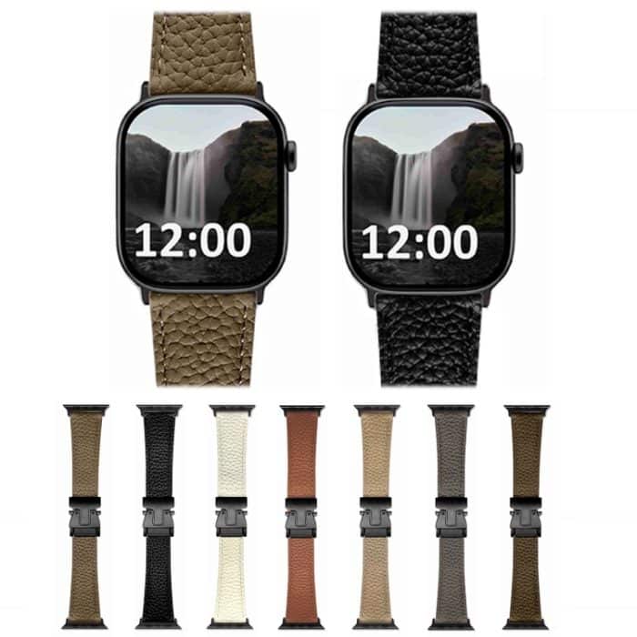 Magnetisches Uhrenarmband aus echtem Leder mit Fallschirmschnalle und Litschi-Muster, For Apple Watch 46mm / 49mm / 45mm / 44mm, For Apple Watch 42mm / 41mm / 40mm / 38mm – Bild 4