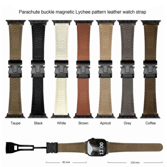Magnetisches Uhrenarmband aus echtem Leder mit Fallschirmschnalle und Litschi-Muster, For Apple Watch 46mm / 49mm / 45mm / 44mm, For Apple Watch 42mm / 41mm / 40mm / 38mm – Bild 5