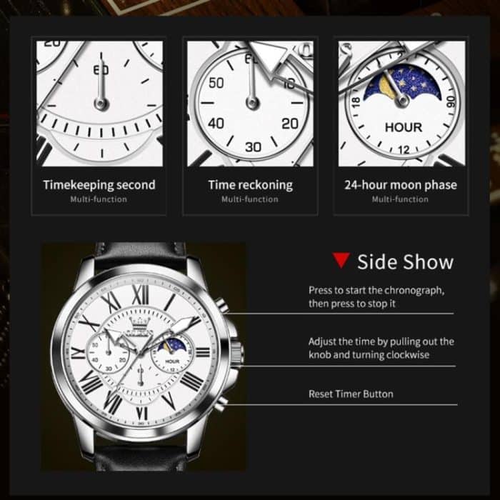 OLEVS 3632 Herren Multifunktionale Quarzuhr mit großem Zifferblatt und leuchtender, wasserdichter Uhr – Bild 4