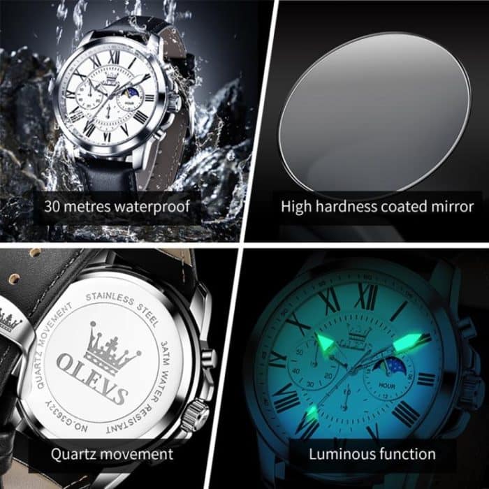 OLEVS 3632 Herren Multifunktionale Quarzuhr mit großem Zifferblatt und leuchtender, wasserdichter Uhr – Bild 5