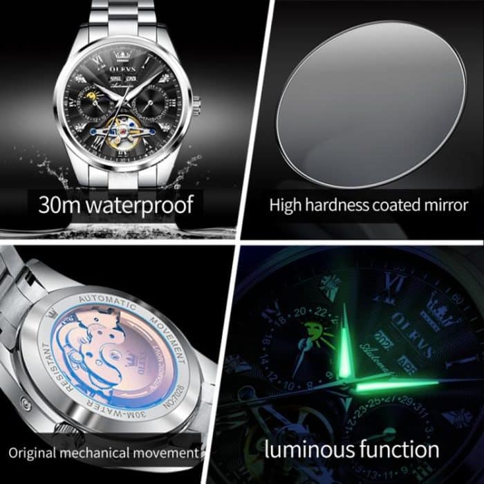 OLEVS 7028 Herren Multifunktionale leuchtende wasserdichte mechanische Uhr – Bild 4