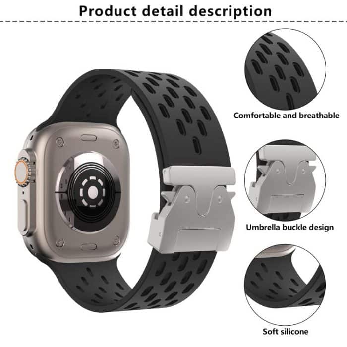 Kalebol Mesh Silver Umbrella Buckle Silicone Strap, For Apple Watch 46mm / 49mm / 45mm / 44mm, For Apple Watch 42mm / 41mm / 40mm / 38mm – Bild 3