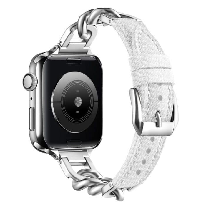 Metal Chain Leather Denim Watch Band, For Apple Watch 46mm / 49mm / 45mm / 44mm, For Apple Watch 42mm / 41mm / 40mm / 38mm – Bild 1