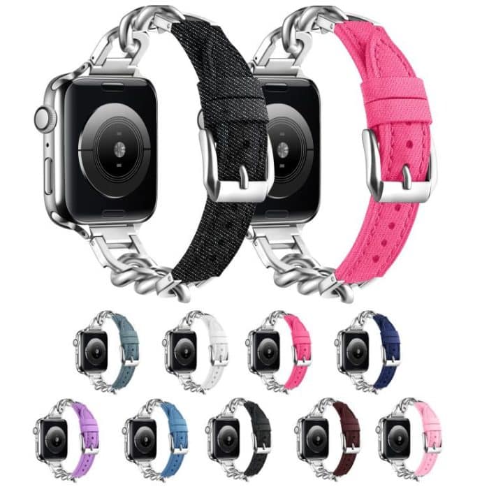 Metal Chain Leather Denim Watch Band, For Apple Watch 46mm / 49mm / 45mm / 44mm, For Apple Watch 42mm / 41mm / 40mm / 38mm – Bild 2
