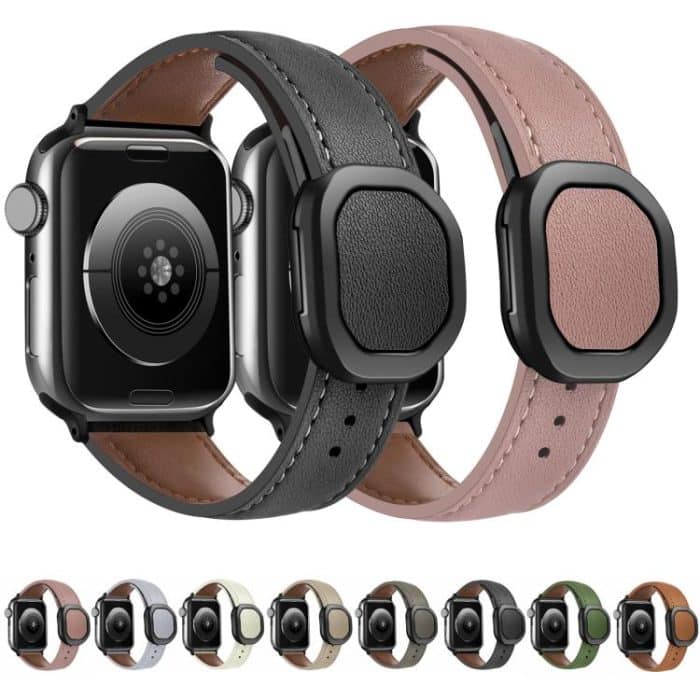 Kalebol Magnetic Fold Genuine Buckle Leather Watch Band, For Apple Watch 46mm / 49mm / 45mm / 44mm, For Apple Watch 42mm / 41mm / 40mm / 38mm – Bild 2