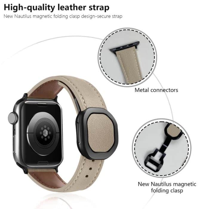 Kalebol Magnetic Fold Genuine Buckle Leather Watch Band, For Apple Watch 46mm / 49mm / 45mm / 44mm, For Apple Watch 42mm / 41mm / 40mm / 38mm – Bild 3