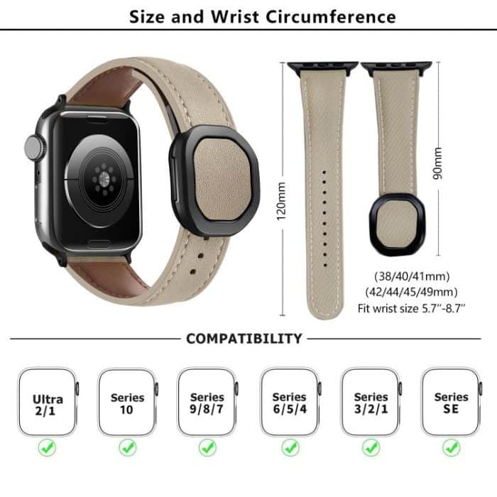 Kalebol Magnetic Fold Genuine Buckle Leather Watch Band, For Apple Watch 46mm / 49mm / 45mm / 44mm, For Apple Watch 42mm / 41mm / 40mm / 38mm – Bild 4
