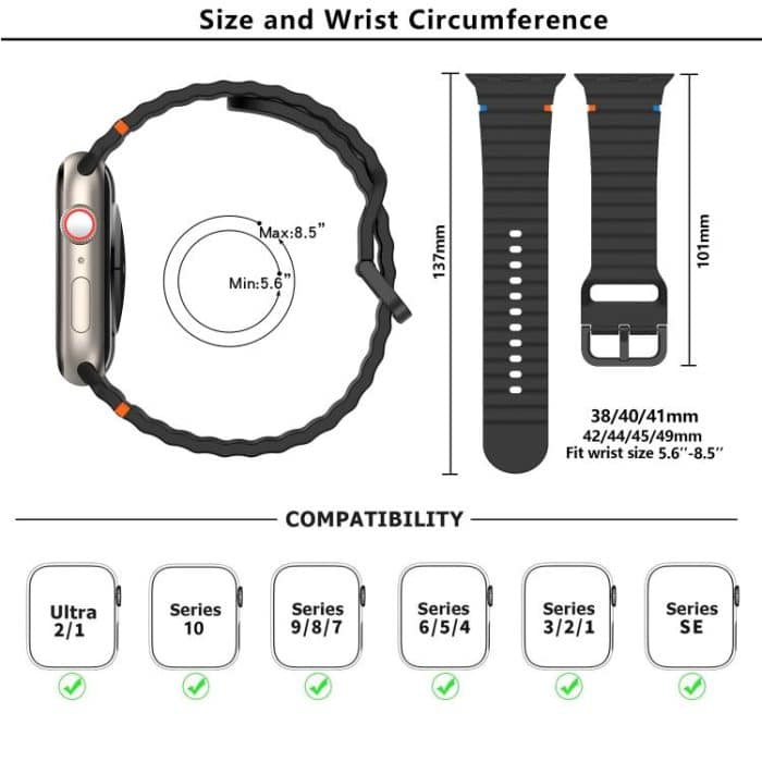 Kalebol Wavy Grain Stitched Silicone Watch Band, For Apple Watch 46mm / 49mm / 45mm / 44mm, For Apple Watch 42mm / 41mm / 40mm / 38mm – Bild 4