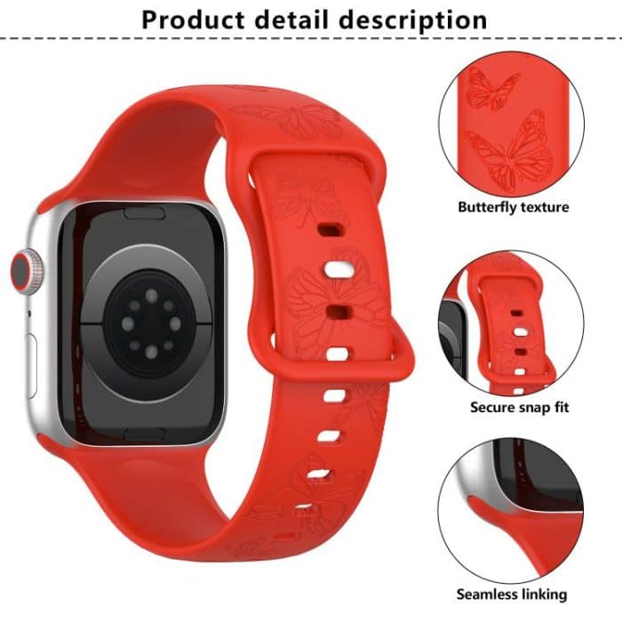Kalebol 8-shaped Buckle Butterfly Embossed Silicone Watch Band, For Apple Watch 46mm / 49mm / 45mm / 44mm, For Apple Watch 42mm / 41mm / 40mm / 38mm – Bild 3