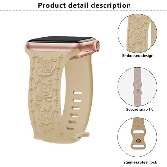 Kalebol 8-shaped Buckle Rose Embossed Silicone Watch Band, For Apple Watch 46mm / 49mm / 45mm / 44mm, For Apple Watch 42mm / 41mm / 40mm / 38mm – Bild 4