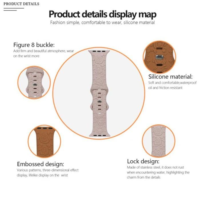 Kalebol 8-shaped Buckle Rose Embossed Silicone Watch Band, For Apple Watch 46mm / 49mm / 45mm / 44mm, For Apple Watch 42mm / 41mm / 40mm / 38mm – Bild 5