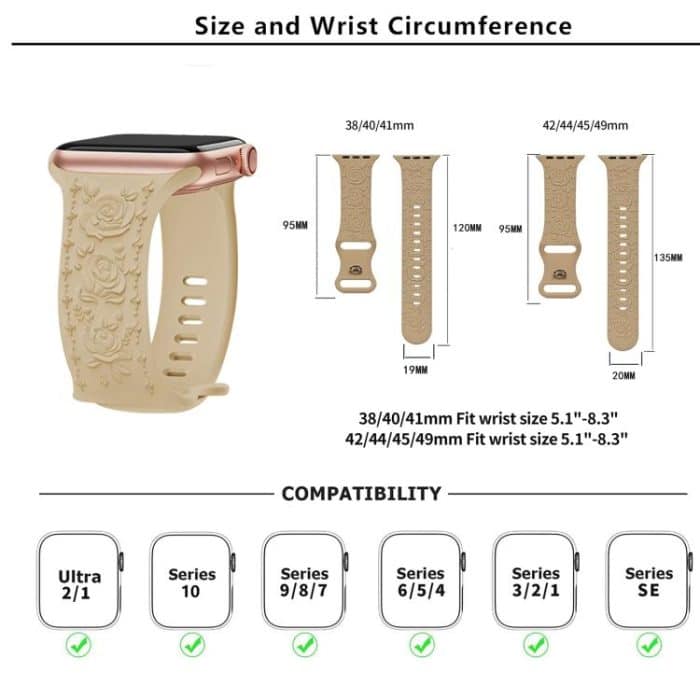 Kalebol 8-shaped Buckle Rose Embossed Silicone Watch Band, For Apple Watch 46mm / 49mm / 45mm / 44mm, For Apple Watch 42mm / 41mm / 40mm / 38mm – Bild 7