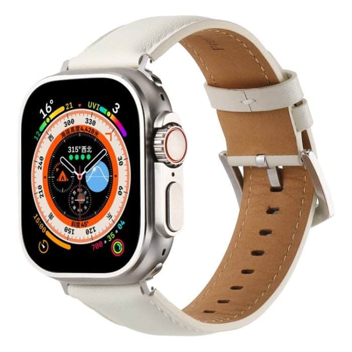 Kalebol Plain Genuine Leather Watch Band, For Apple Watch 46mm / 49mm / 45mm / 44mm, For Apple Watch 42mm / 41mm / 40mm / 38mm – Bild 1