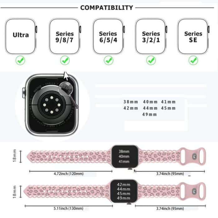 Lace Laser Engraved Leopard Silicone Watch Band, For Apple Watch 46mm / 49mm / 45mm / 44mm, For Apple Watch 42mm / 41mm / 40mm / 38mm – Bild 5
