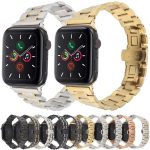 Butterfly Buckle New Five Beads Stainless Steel Watch Band, For Apple Watch 46mm / 49mm / 45mm / 44mm, For Apple Watch 42mm / 41mm / 40mm / 38mm – Bild 2