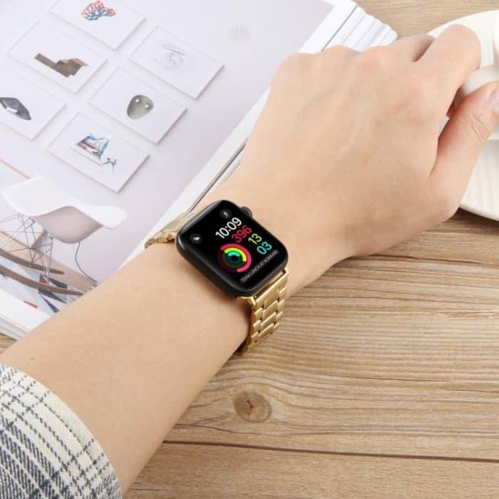 Butterfly Buckle New Five Beads Stainless Steel Watch Band, For Apple Watch 46mm / 49mm / 45mm / 44mm, For Apple Watch 42mm / 41mm / 40mm / 38mm – Bild 4