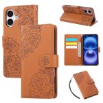 Rose Flower Embossed 3-Card Slots Leather Phone Case, For iPhone 16, For iPhone 15 Pro Max, For iPhone 15 Pro, For iPhone 15 Plus / 14 Plus