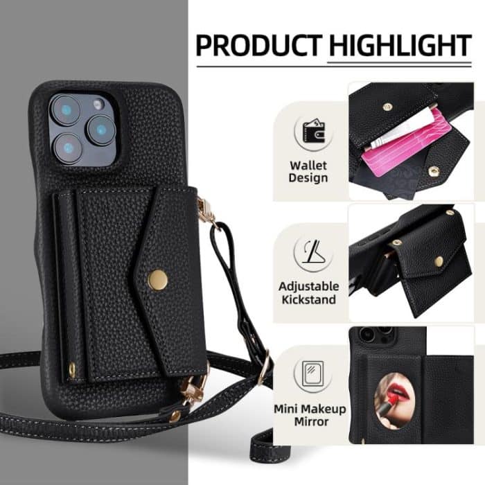 Litchi Texture Horizontal Card Bag Holder Phone Case with Long Lanyard, For iPhone 13 Pro Max, For iPhone 13 Pro, For iPhone 12 / 12 Pro, For iPhone 12 Pro Max – Bild 2
