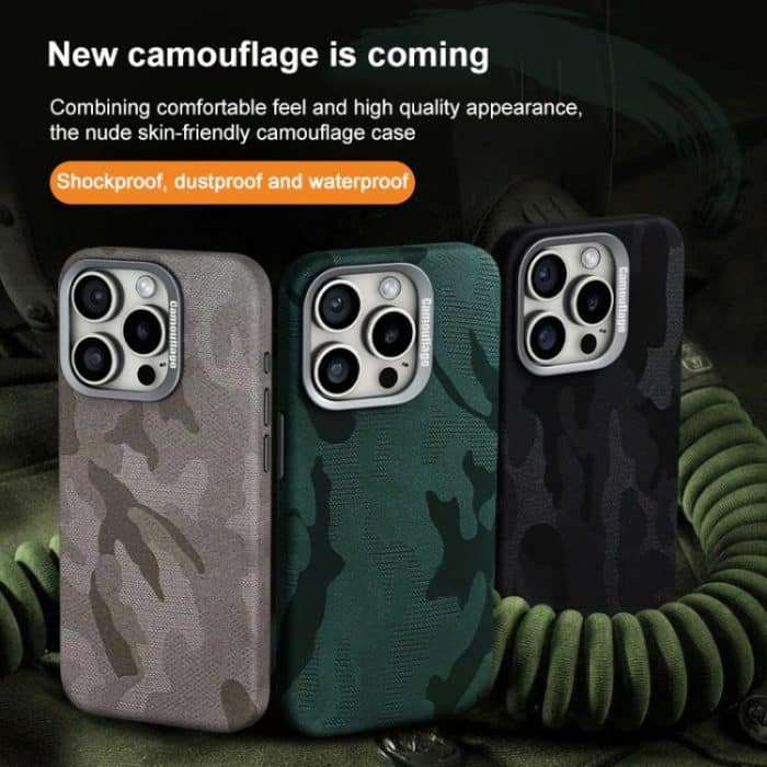 Camouflage Leather Metal Frame MagSafe PC Phone Case, For iPhone 12 Pro Max – Bild 2