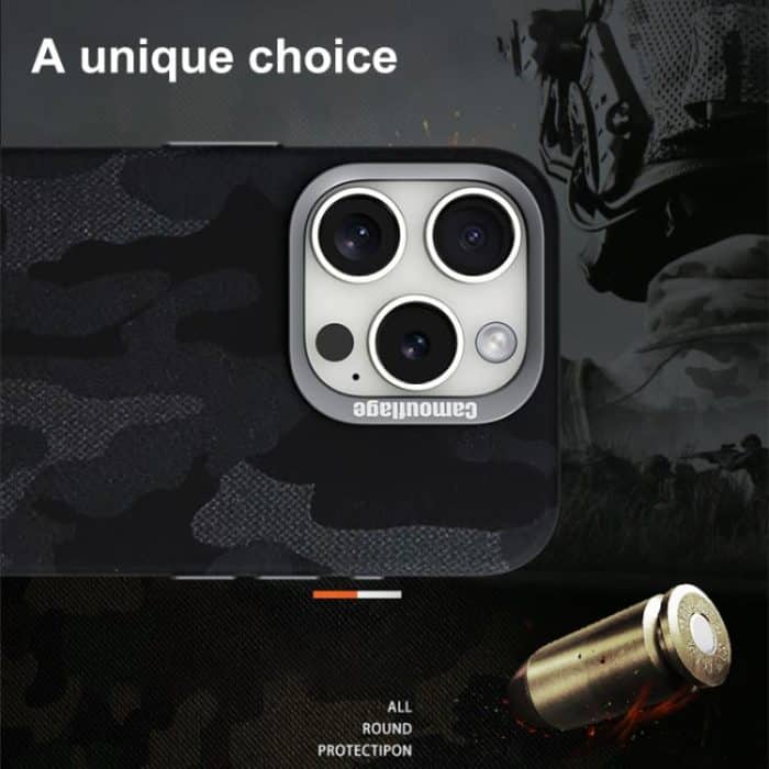Camouflage Leather Metal Frame MagSafe PC Phone Case, For iPhone 12 Pro Max – Bild 8