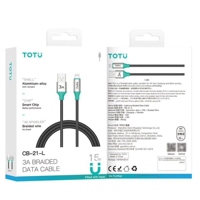 TOTU CB-21-L 15W USB to 8 Pin Aluminum Alloy Braided Data Cable – Bild 2