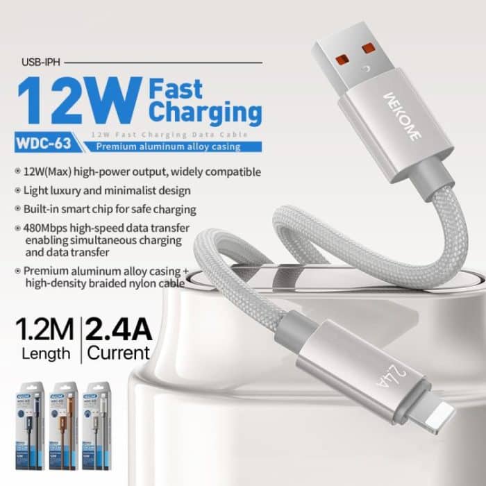 WK WDC-63i 12W USB to 8 Pin Fast Charging Data Cable, Length: 1.2m – Bild 4