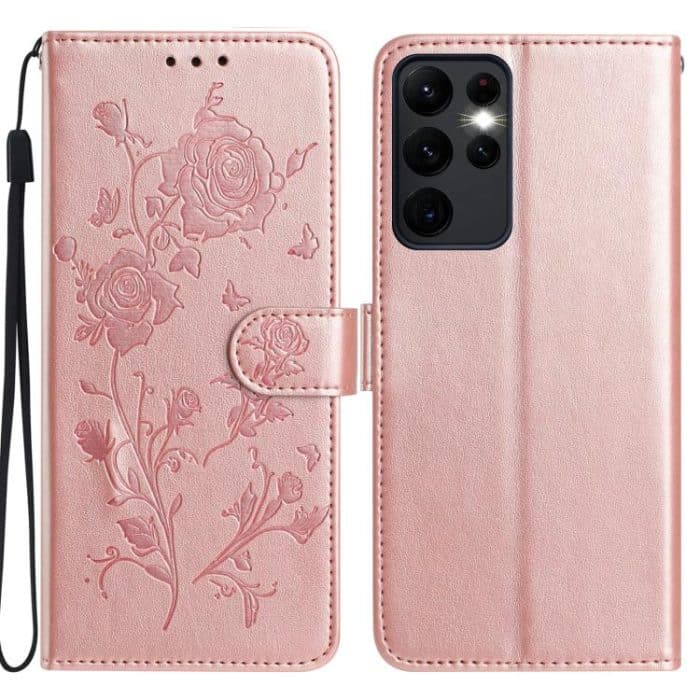 Rose Flower Embossing Pattern Leather Phone Case – Bild 1