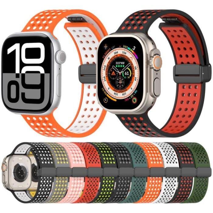 Magnetic Buckle Breathable Silicone Watch Band, For Apple Watch 46mm / 49mm / 45mm / 44mm, For Apple Watch 42mm / 41mm / 40mm / 38mm – Bild 2