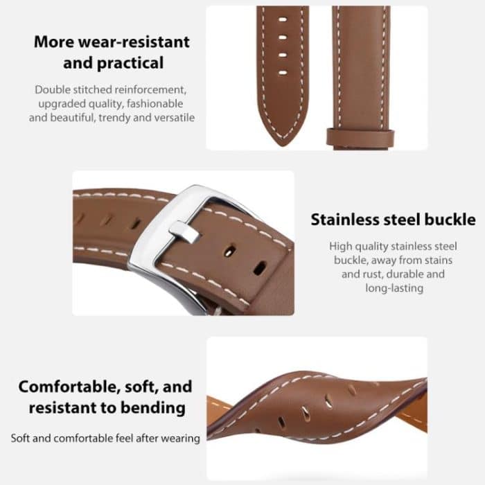 xDfind Flat Head Black Shark Fine Grain Leather Watch Band, For Huawei Watch Fit 4 Pro / Fit 4 / Fit 3 20mm, For Huawei Watch D2 22mm – Bild 3