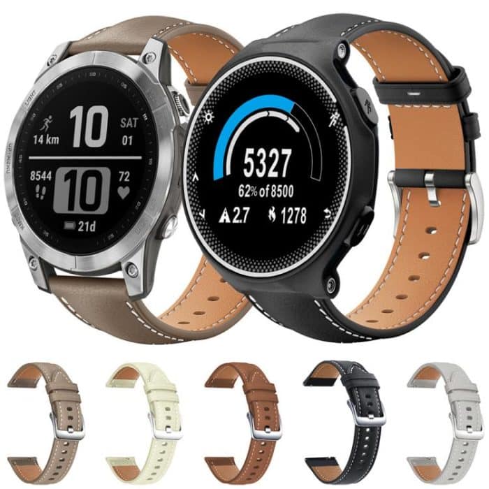 xDfind Flat Head Black Shark Fine Grain Leather Watch Band, For Garmin Fenix 8/7/6/5 22mm 20mm, For Garmin Fenix 8/7X/6X/5X 26mm 22mm, For Garmin Forerunner 220/735/735XT/230/235 20mm, For Garmin Forerunner 35/30/35j 20mm – Bild 2