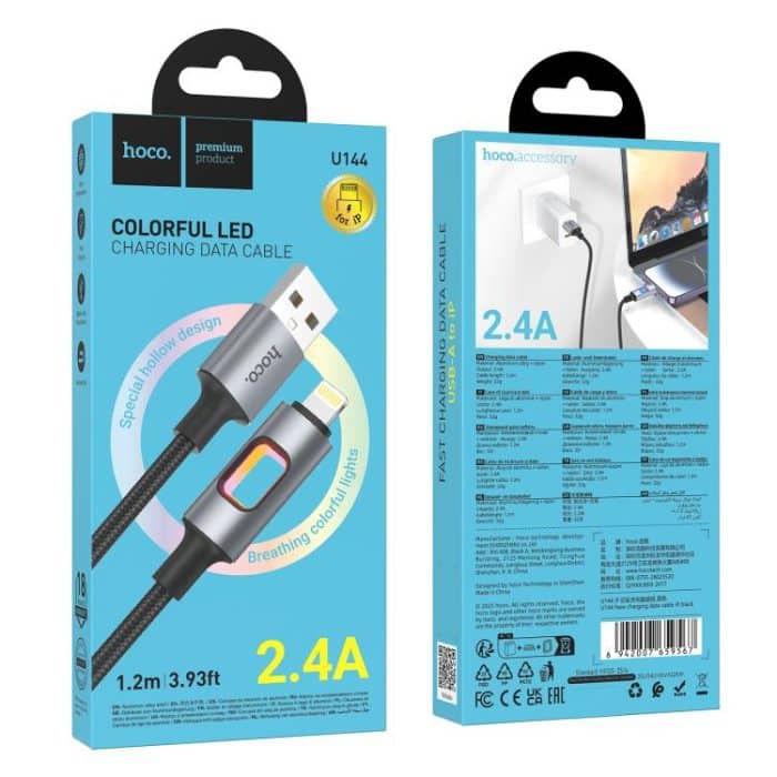 hoco U144 Colorful LED 2.4A USB to 8 Pin Charging Data Cable, Length: 1.2m – Bild 5