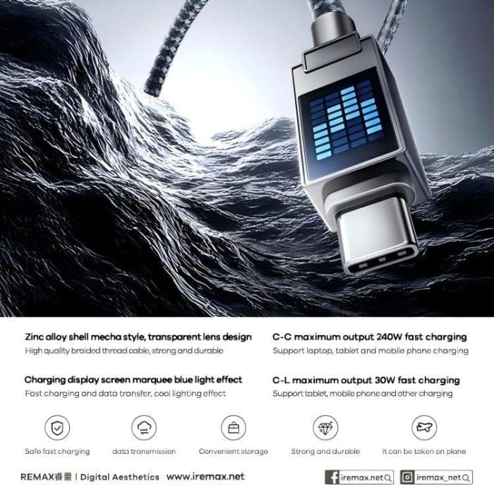 REMAX CB01 3A USB to 8 Pin Aluminum Alloy Braided Fast Charging Data Cable with LED Light, Length: 1.2m – Bild 2