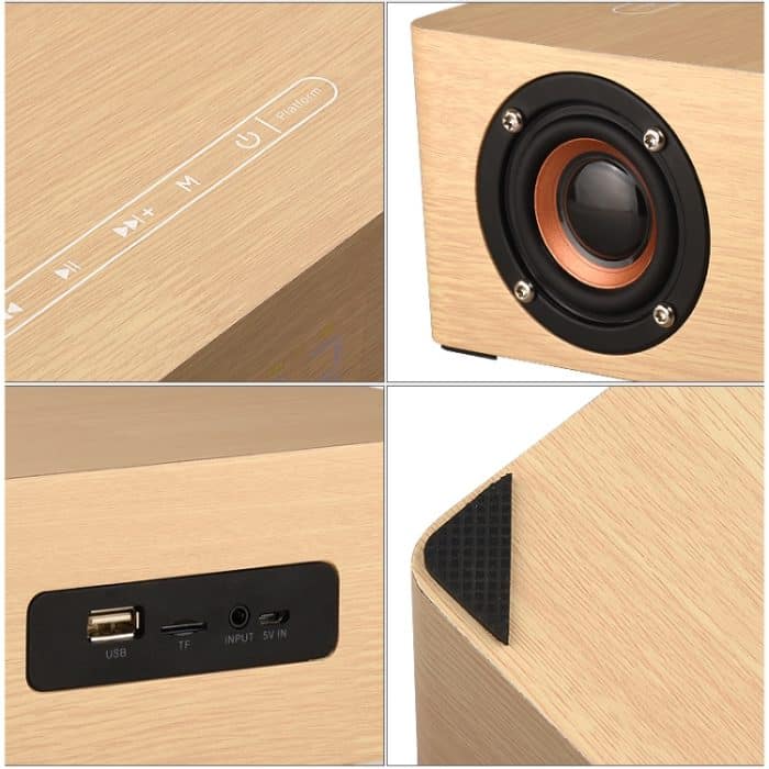 Q5A Multifunktionaler Holz-Touch-Uhr-Display, kabelloser Lade-Bluetooth-Lautsprecher, unterstützt TF-Karte, U-Disk und 3,5 mm AUX, Q5A – Bild 11