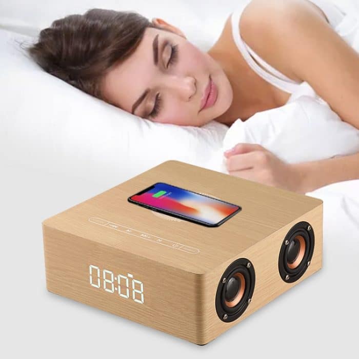 Q5A Multifunktionaler Holz-Touch-Uhr-Display, kabelloser Lade-Bluetooth-Lautsprecher, unterstützt TF-Karte, U-Disk und 3,5 mm AUX, Q5A – Bild 12