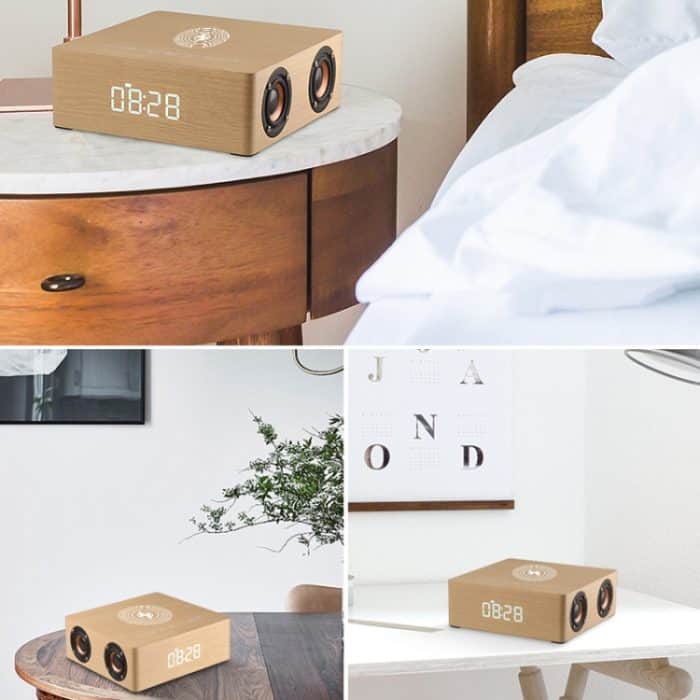 Q5A Multifunktionaler Holz-Touch-Uhr-Display, kabelloser Lade-Bluetooth-Lautsprecher, unterstützt TF-Karte, U-Disk und 3,5 mm AUX, Q5A – Bild 13