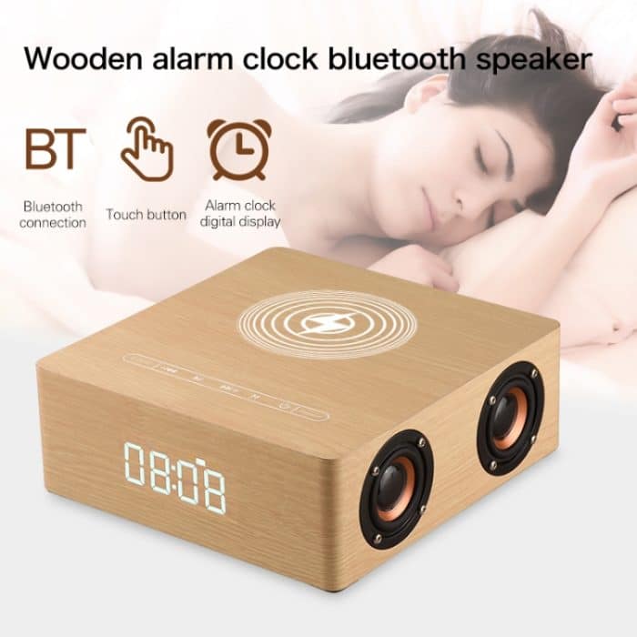 Q5A Multifunktionaler Holz-Touch-Uhr-Display, kabelloser Lade-Bluetooth-Lautsprecher, unterstützt TF-Karte, U-Disk und 3,5 mm AUX, Q5A – Bild 5