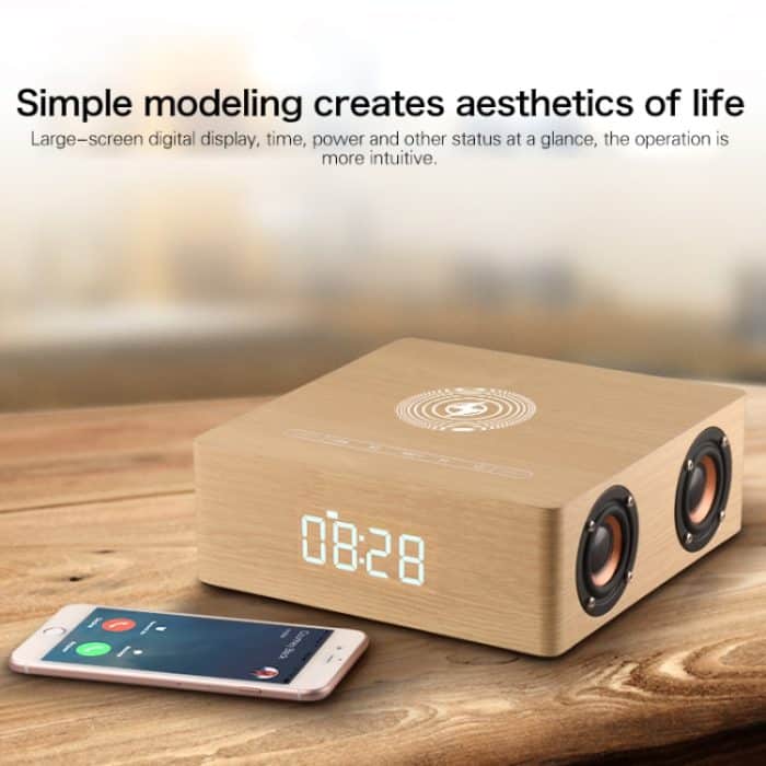 Q5A Multifunktionaler Holz-Touch-Uhr-Display, kabelloser Lade-Bluetooth-Lautsprecher, unterstützt TF-Karte, U-Disk und 3,5 mm AUX, Q5A – Bild 7