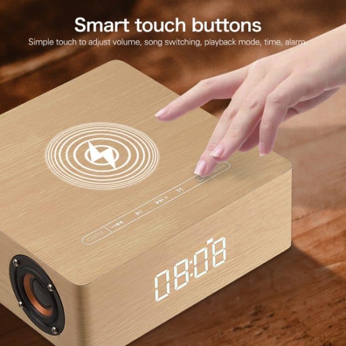 Q5A Multifunktionaler Holz-Touch-Uhr-Display, kabelloser Lade-Bluetooth-Lautsprecher, unterstützt TF-Karte, U-Disk und 3,5 mm AUX, Q5A – Bild 8