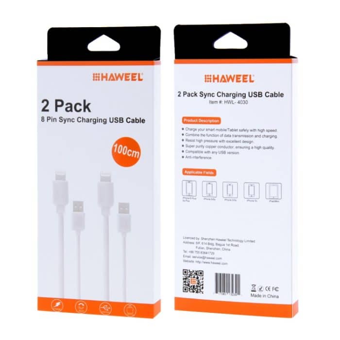 2 PCs Haweel 1 m Hochgeschwindigkeit 8 Pin bis USB -Synchronisation und Ladekabelkit für iPhone, iPad (weiß) – Bild 4